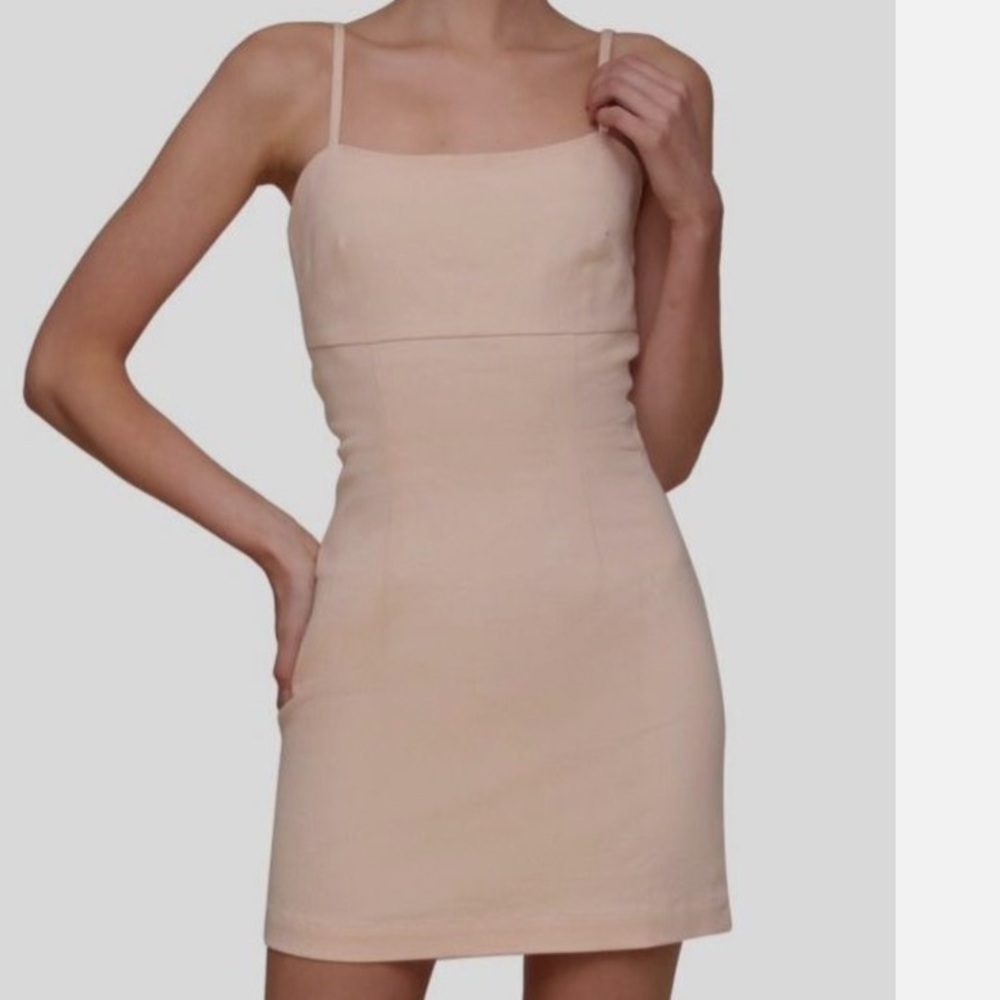 Avec Les Filles Peach Beige Square Neck Sleeveless Tank Bodycon Dress Size 10